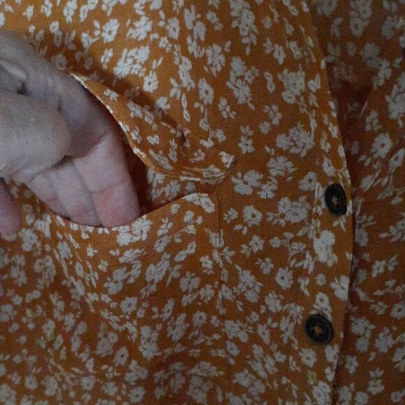Wild Fable Top Xs Orange Brown Long Sleeve Button Down Sheer Crop Cropped Shirt - Picture 2 of 6